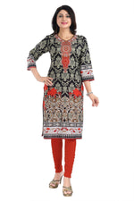 Thumbnail for Snehal Creations Deep Black Designer Digital Print Cotton Slub Fabric Long Kurti Tunic - Distacart