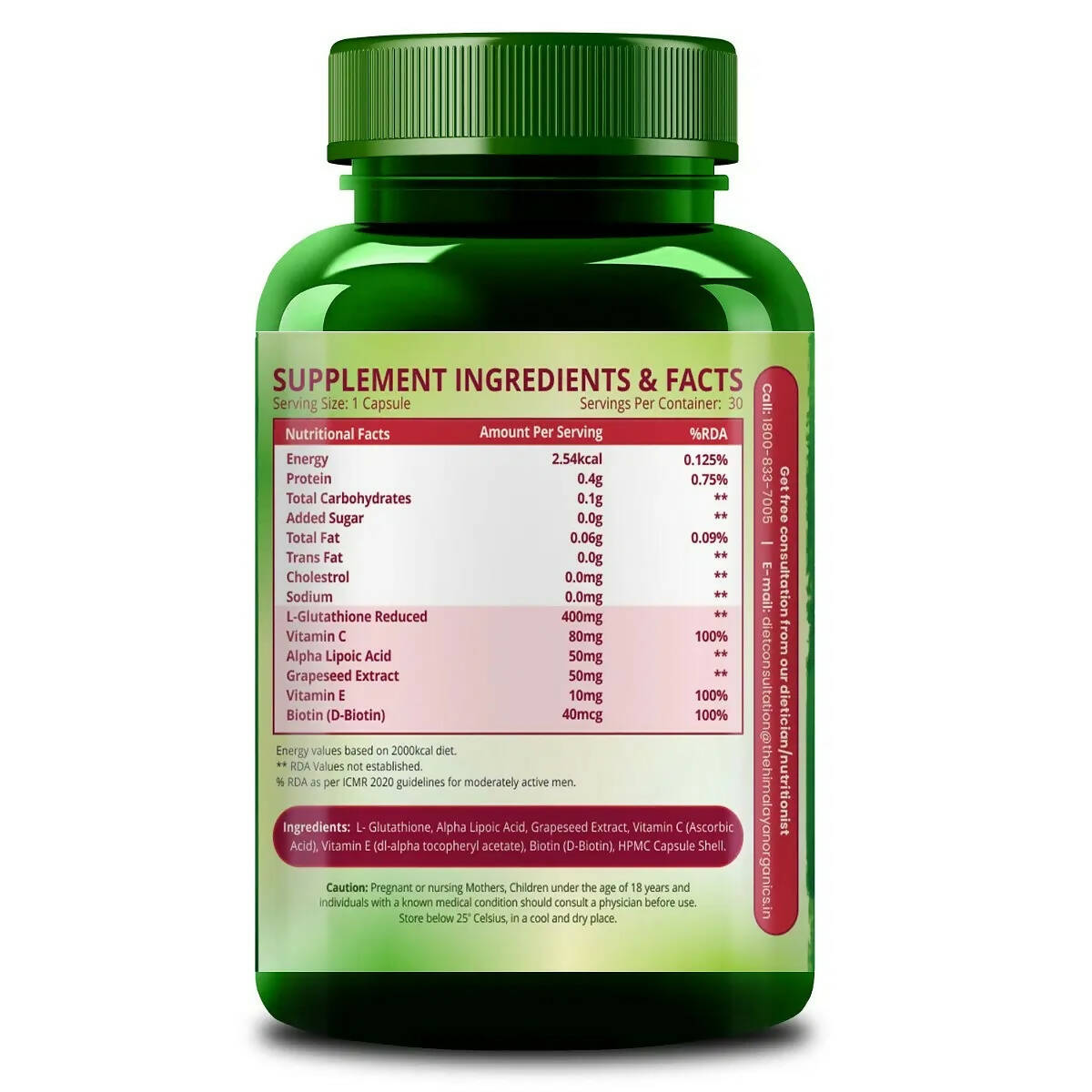 Himalayan Organics Skin Glow Gutathione Capsules - Distacart