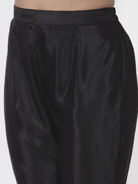 Thumbnail for Myshka Black Chanderi Silk Embroidered 3/4 Sleeve Round Neck Kurta Pant Dupatta Set