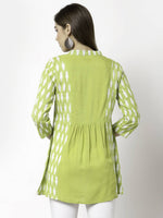 Thumbnail for Myshka Women Green Pure Cotton Printed 3/4 Sleeve Round Casual Tunic
