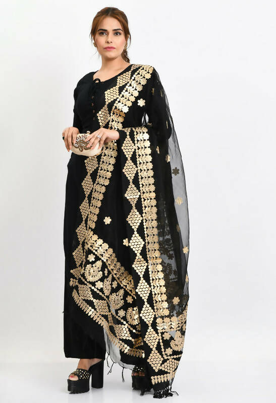 Mominos Fashion Moeza Women Organza Gotta Patti Bridal Dupatta Black Dupatta - Distacart