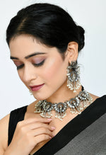 Thumbnail for Mominos Fashion Johar Kamal Oxidised Silver-Plated Ganesha Design Necklace Choker Set - Distacart