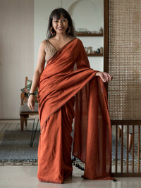 Thumbnail for Suta Rust Solid Cotton Blend Saree - Distacart