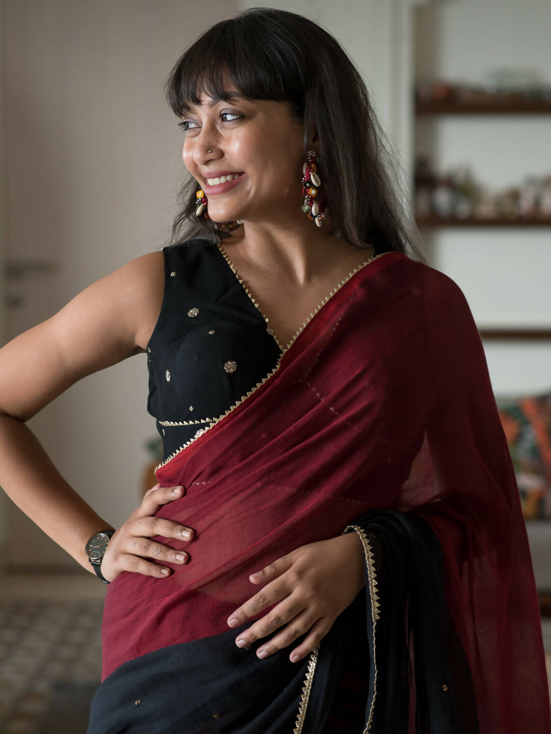 Suta Black Woven Design Pure Cotton Saree - Distacart