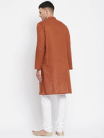 Thumbnail for Even Apparels Brown Color Pure Cotton Men's Kurta With Band Collar - Distacart