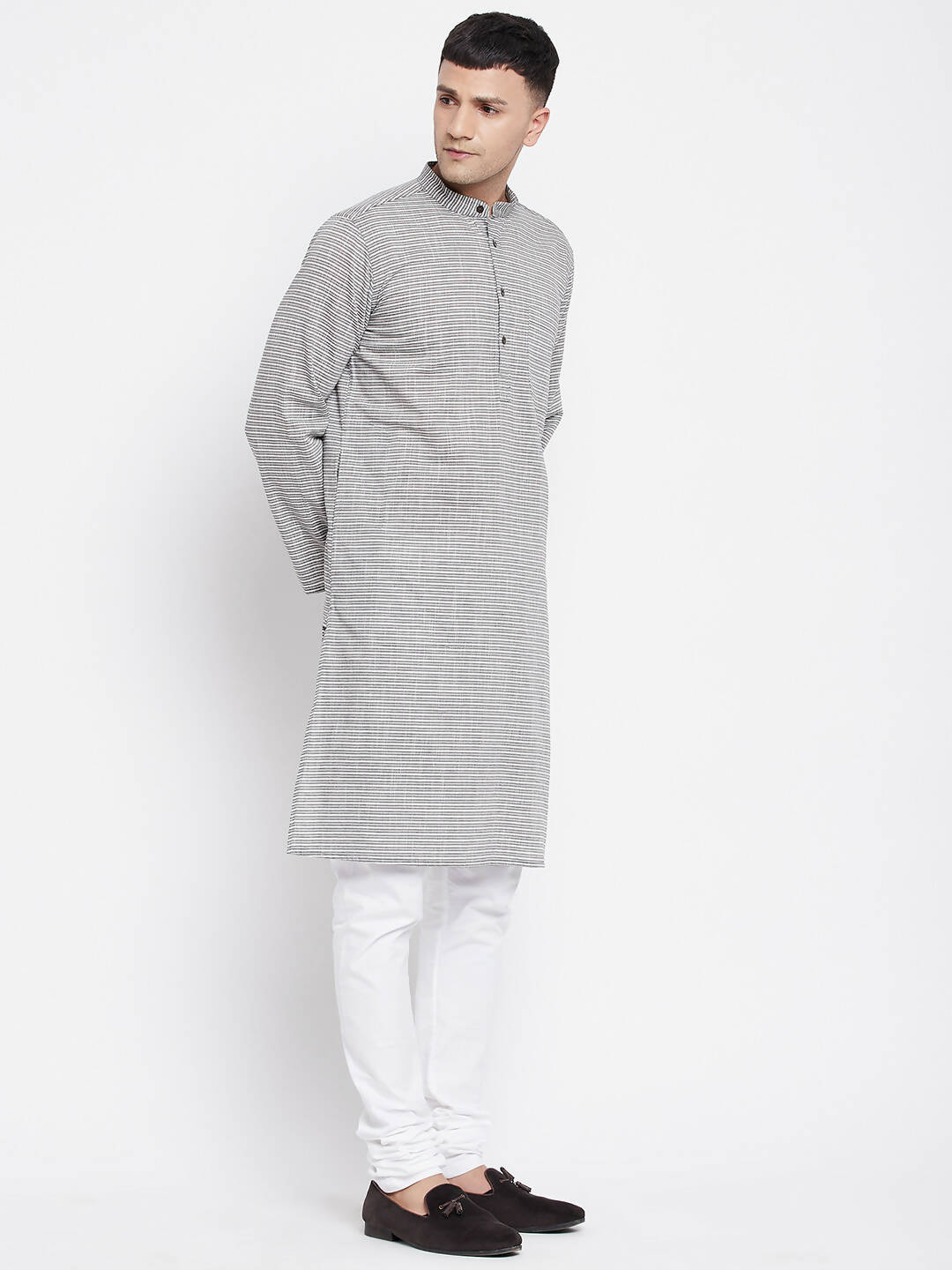 Even Apparels White Pure Cotton Men's Long Kurta With Band Collar - Distacart