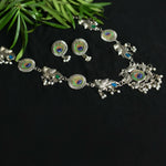 Thumbnail for Mominos Fashion Johar Kamal Oxidised Silver-Plated Brass Finish Long Necklace For Women (Silver) - Distacart