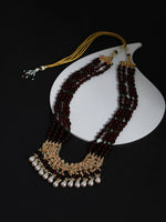 Thumbnail for Gold-Toned Maroon Brass Gold-Plated Necklace - Ruby Raang - Distacart