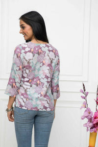 Thumbnail for Myshka Women Multi-Floral V-Neck Regular Sleeves Viscose Rayon Top - Distacart