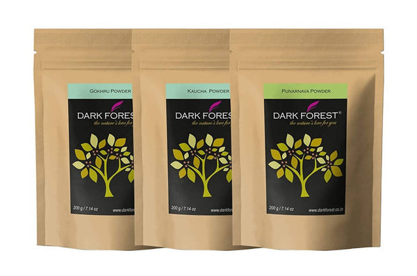Dark Forest Urine Tonic Range Combo   Dark Forest Gokhru Powder - 200g  Dark Forest Punarnava Powder - 200g  Dark Forest Kaucha Powder - 200g