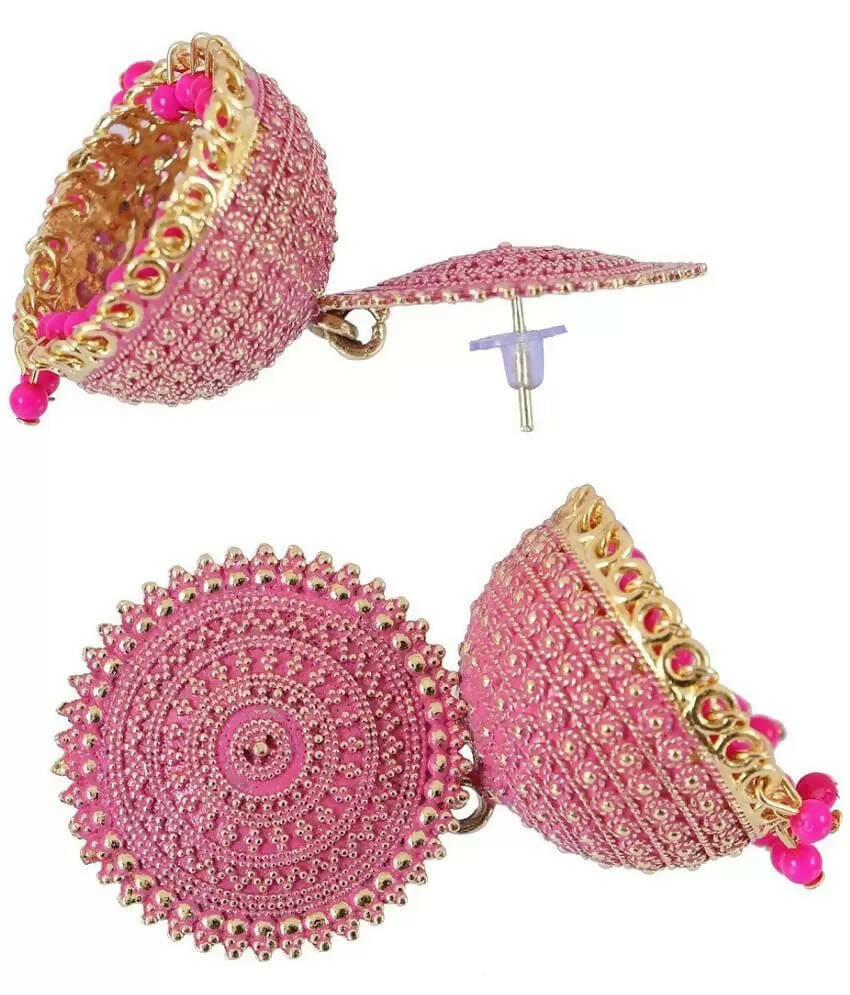 Mominos Fashion Joharkamal Gold-Plated Meenakari Jhumkas For Women & Girls (Magenta) - Distacart