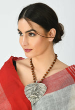 Thumbnail for Mominos Fashion Johar Kamal Oxidised Silver-Plated Brass Finish Ganesha Long Necklace For Women - Distacart