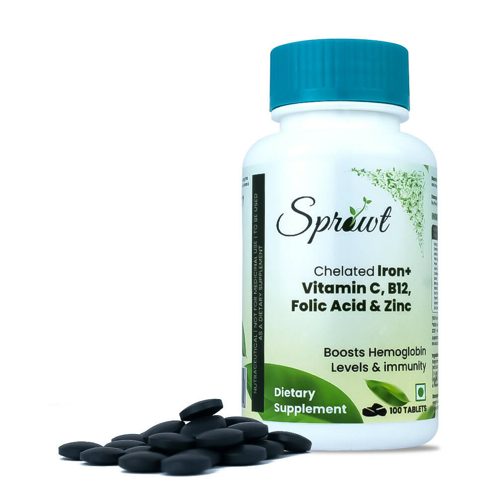 Sprowt Chelated Iron + Vitamin C, B12, Folic Acid & Zinc Tablets - Distacart