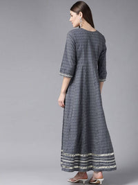 Thumbnail for Yufta Women Grey Geometric Printed Mirror Work Kurta
