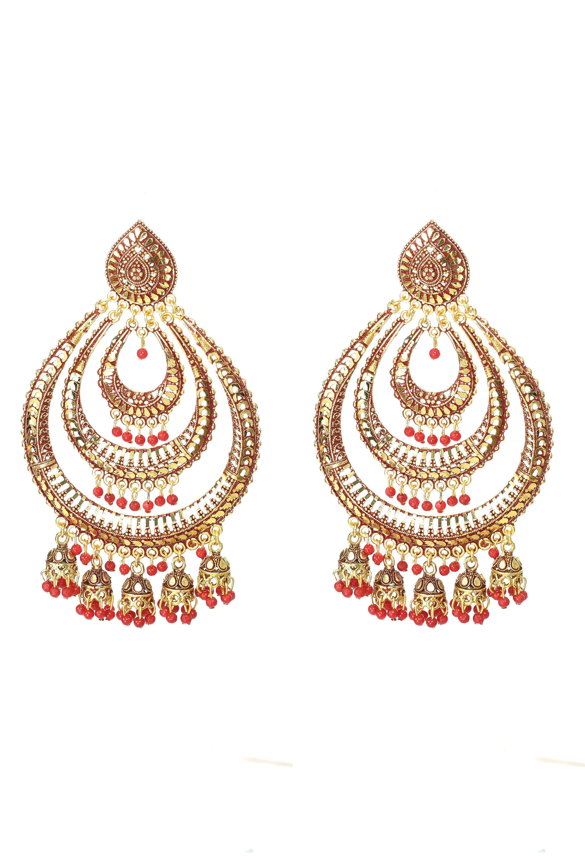 Mominos Fashion Johar Kamal Triple Circle White With Red Big Size Earrings - Distacart