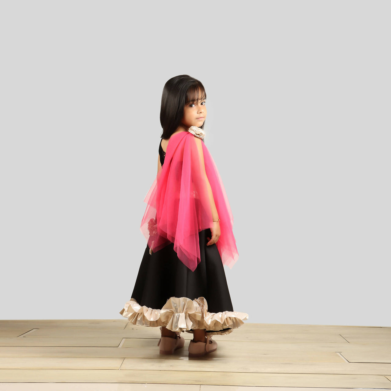 Pink Cow Fashions Black Ghagra Choli With Pink Dupatta - Distacart