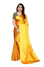 Thumbnail for Vamika Plain Yellow Satin Saree (SATIN GLORY Yellow)