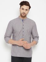 Thumbnail for Even Apparels Grey Pure Cotton Short Men's Kurta With Band Collar - Distacart