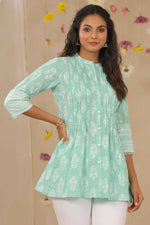 Thumbnail for Juniper Women Mint Cambric Printed A-Line Tunic - Distacart