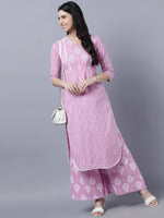 Thumbnail for Myshka Stylish Pink 3/4 Sleeve Women's Kurta Palazzo Set - Distacart