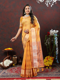 Thumbnail for Lorenvalley Fashion Orange Cotton with Woven Design Zari Weaving Saree - Distacart