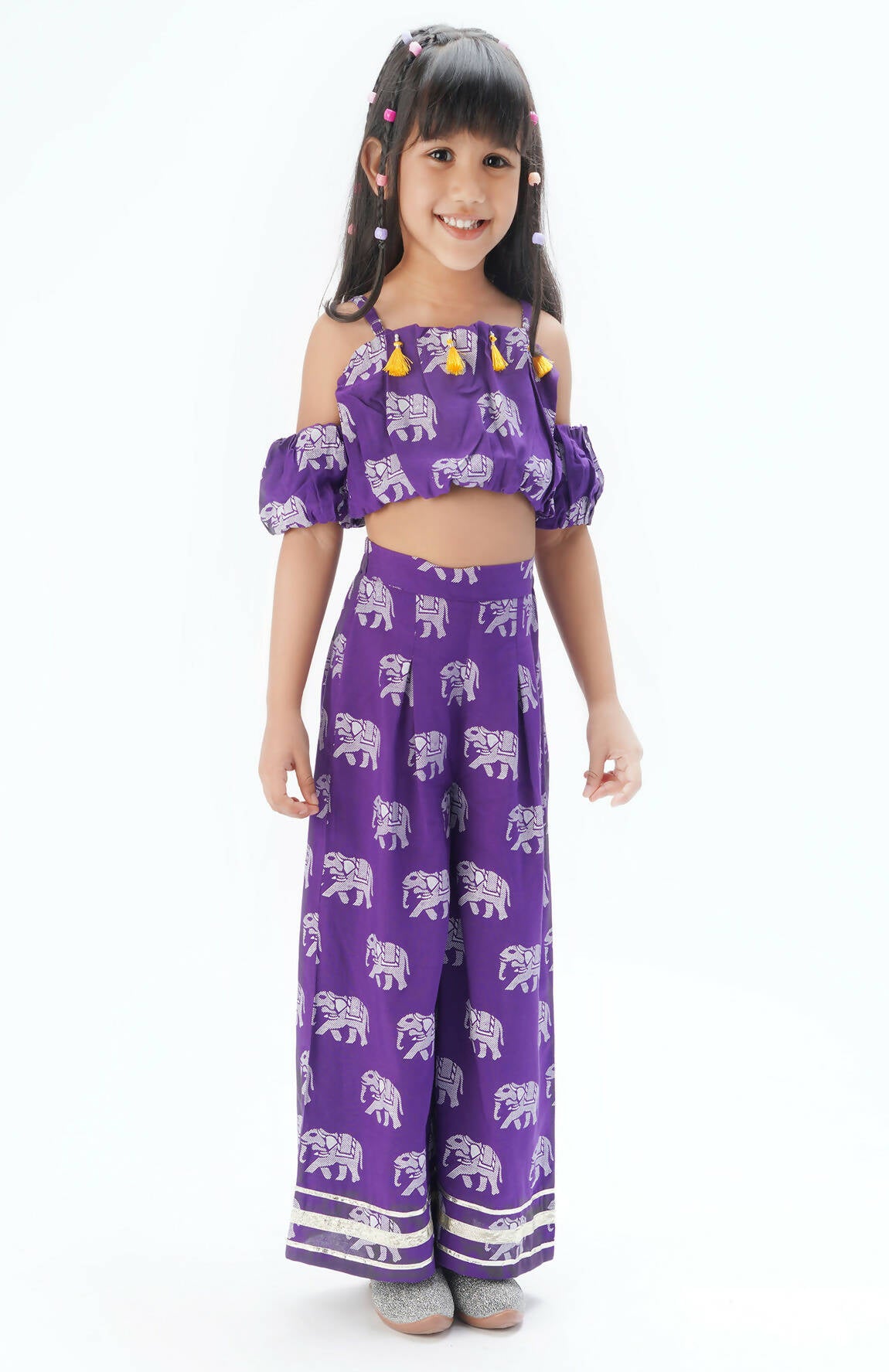 Lil Drama Trunk Tales Girls Purple Crop Top With Pants Co-Ordinate Set - Distacart