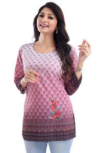 Thumbnail for Snehal Creations Dark Pink Faux Crepe Short Kurti Tunic Top