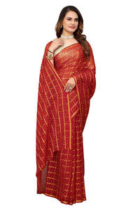 Thumbnail for Vamika Red Jari Work Chiffon Saree (GARVITA RED) - Distacart