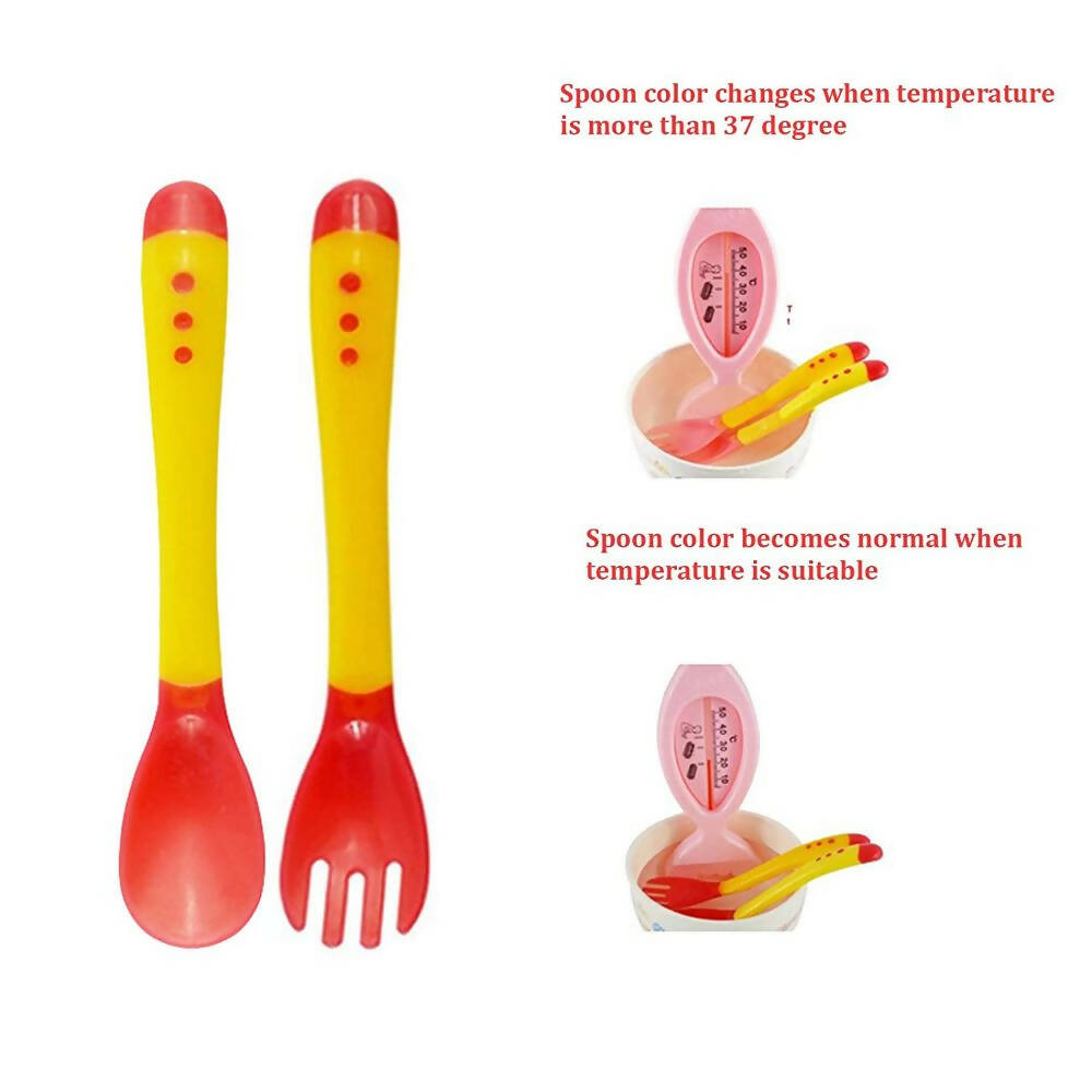 Safe-O-Kid Heat Sensitive 2 Spoons 2 Forks Set, Silicone Tip, Red And Yellow - Distacart
