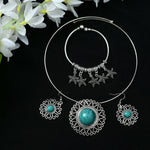 Thumbnail for Mominos Fashion Johar Kamal Oxidised Silver-Plated Stone Work Necklace Handicraft - Distacart