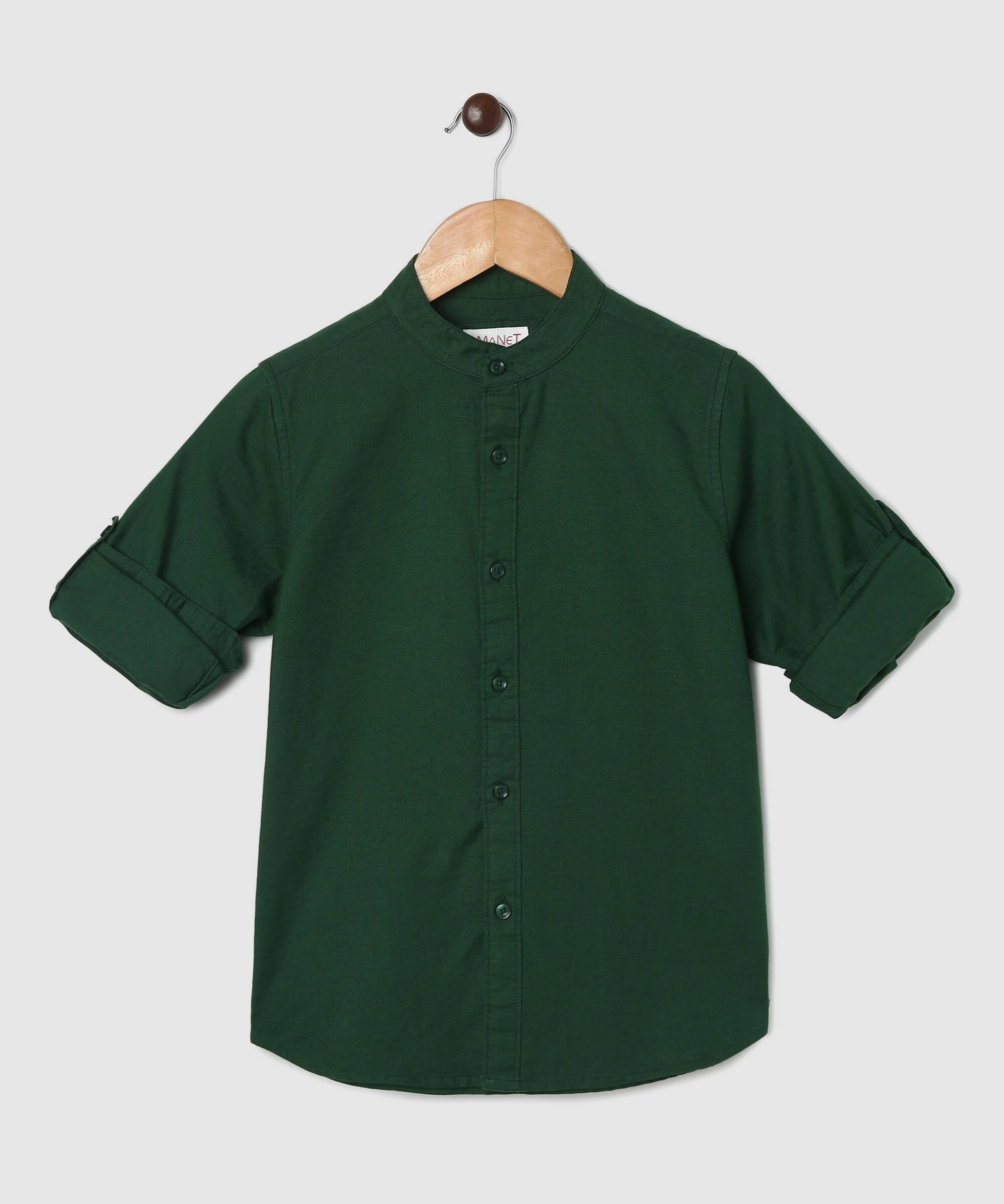 Manet Boys Mandarin Collar Full Sleeves Melange Shirt - Green - Distacart