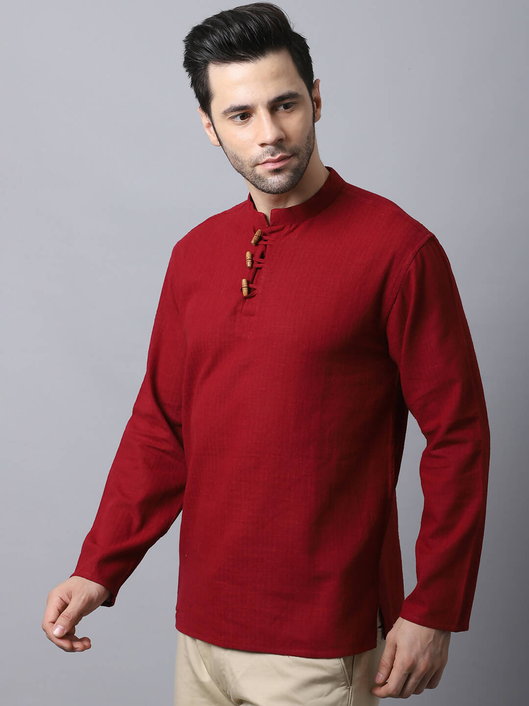 Even Apparels Maroon Pure Cotton Men's Kurta With Band Collar - Distacart