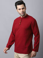 Thumbnail for Even Apparels Maroon Pure Cotton Men's Kurta With Band Collar - Distacart