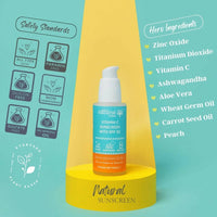 Thumbnail for Natural Vibes Vitamin C Sunscreen SPF 50 + - UVA/UVB rays, Blue Light & Pollution Protection - Distacart