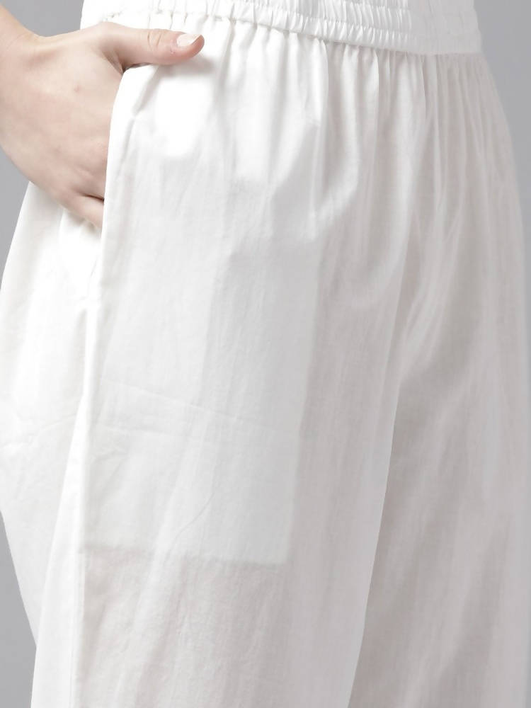Yufta Women Blue And White Embroidered Kurta with Trouser & With Dupatta