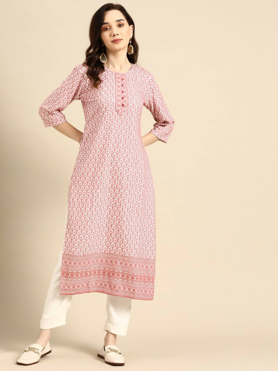 Deeps women's Pink Embroidered Rayon Kurta - Distacart