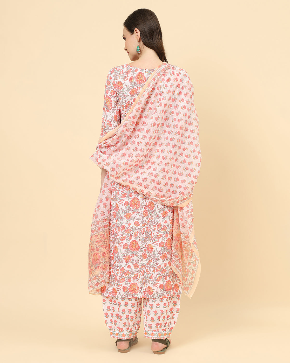 Varanga Women Pink Viscose Rayon Printed Regular Kurta With Trousers & Dupatta - Distacart