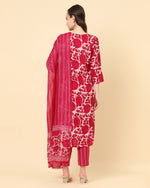Thumbnail for Varanga Women Red Viscose Rayon Printed Regular Kurta With Trousers & Dupatta - Distacart