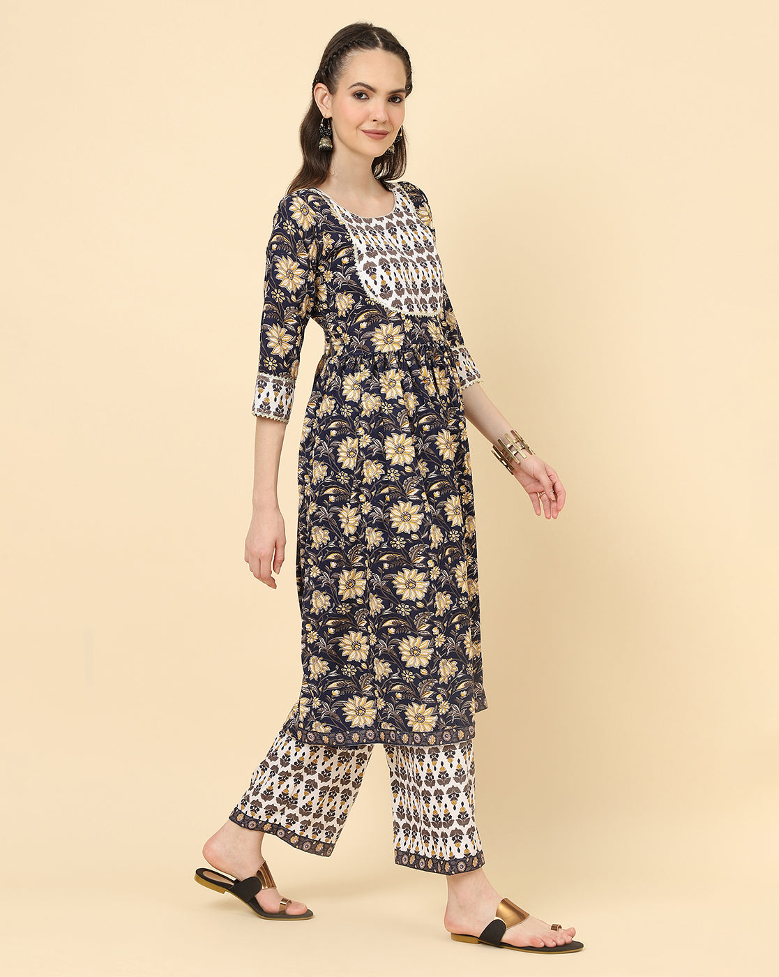 Varanga Women Black Viscose Rayon Printed Regular Kurta With Trousers & Dupatta - Distacart