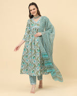 Thumbnail for Varanga Women White Viscose Rayon Printed Regular Kurta With Trousers & Dupatta - Distacart