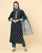 Thumbnail for Varanga Women Black Viscose Rayon Printed Regular Kurta With Trousers & Dupatta - Distacart