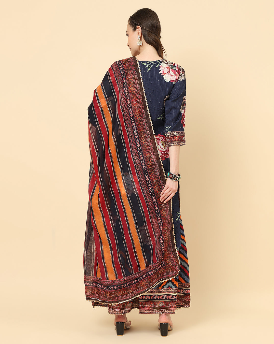 Varanga Women Black Viscose Rayon Printed Regular Kurta With Trousers & Dupatta - Distacart