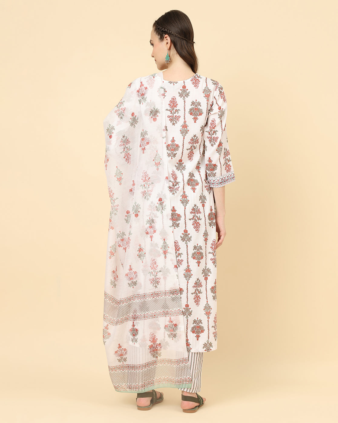 Varanga Women White Viscose Rayon Printed Regular Kurta With Trousers & Dupatta - Distacart