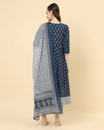 Thumbnail for Varanga Women Navy Blue Viscose Rayon Printed Regular Kurta With Trousers & Dupatta - Distacart