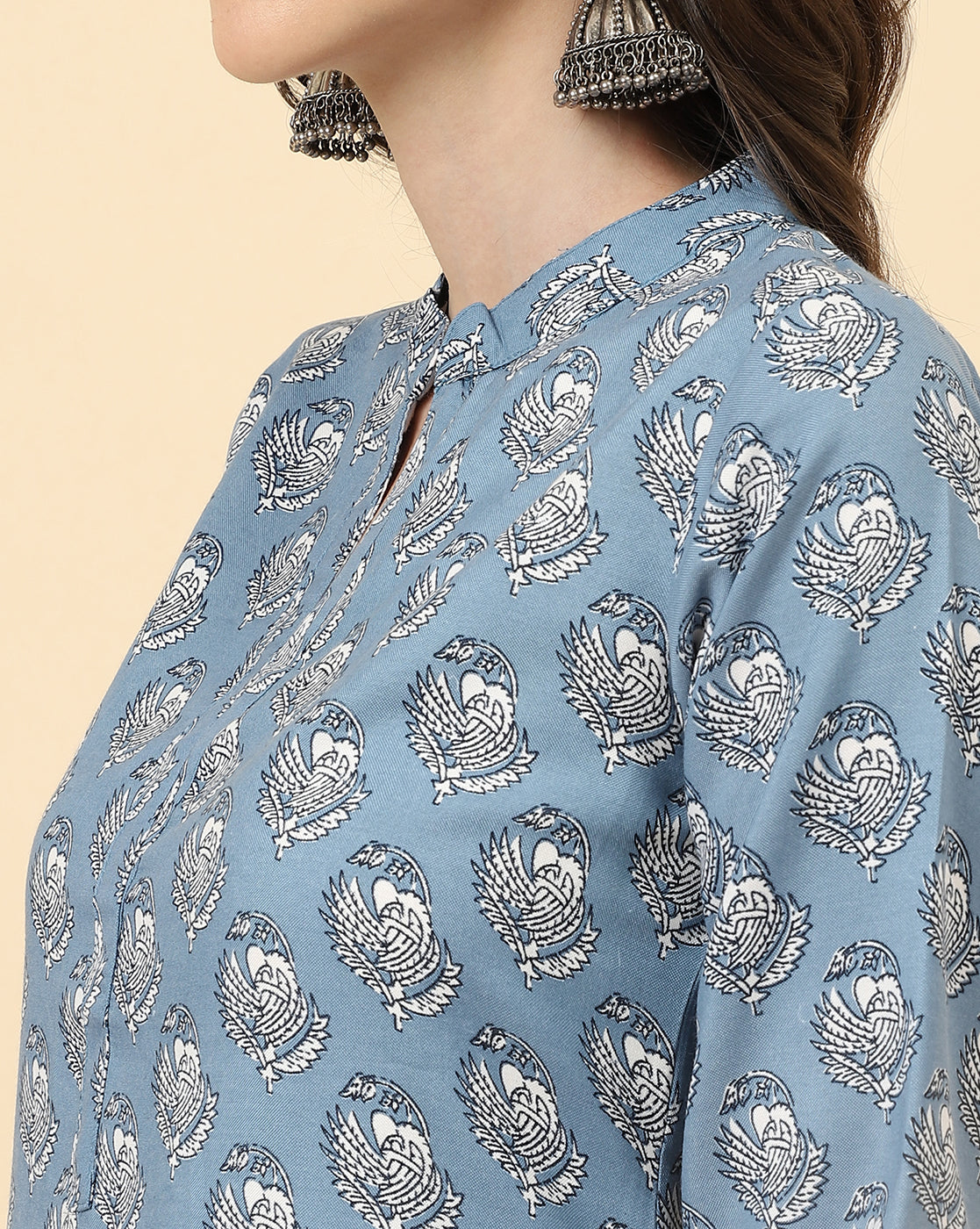Varanga Women Beige Viscose Rayon Printed Regular Kurta With Trousers & Dupatta - Distacart
