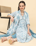 Thumbnail for Varanga Women White Viscose Rayon Printed Regular Kurta With Trousers & Dupatta - Distacart