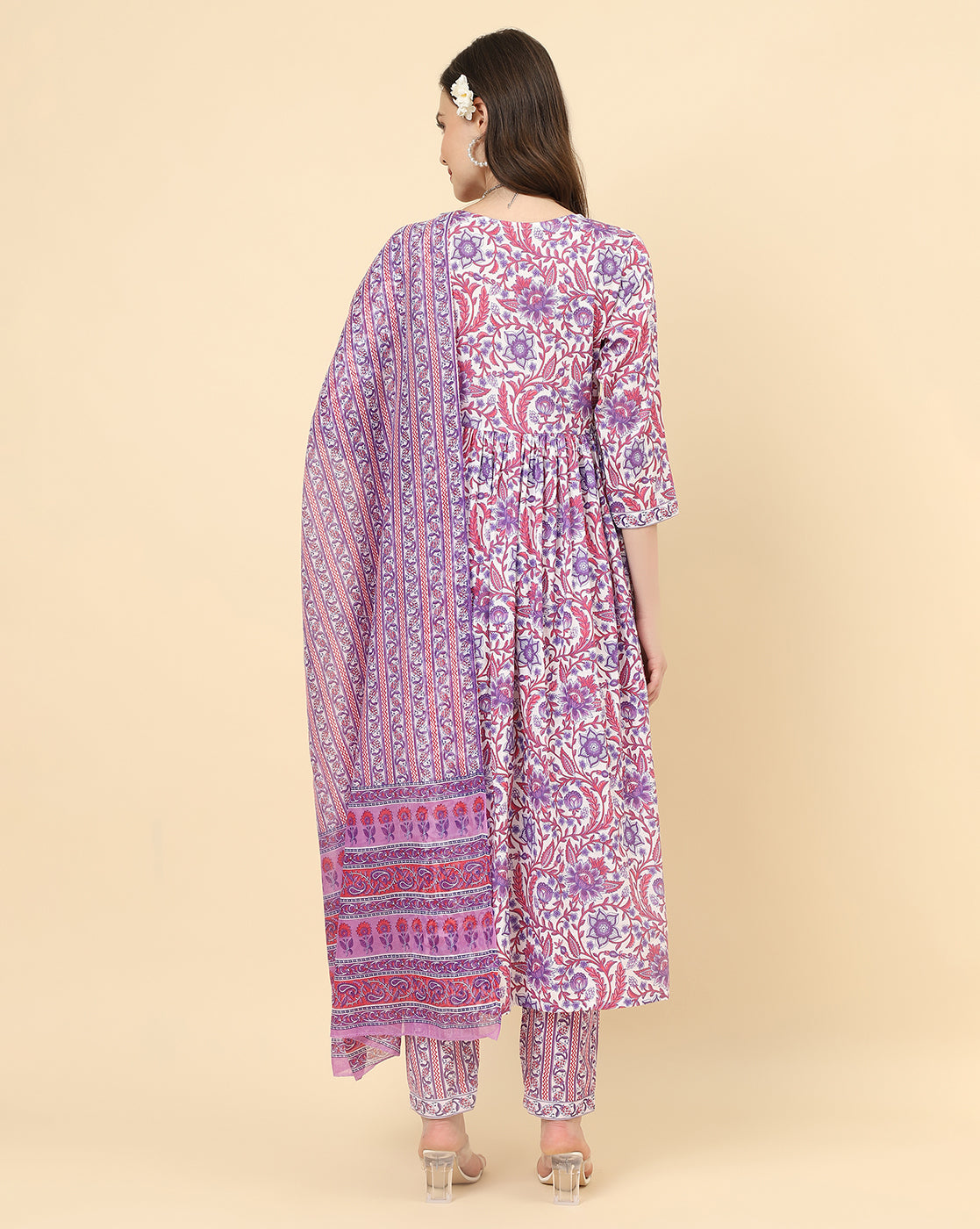 Varanga Women White Viscose Rayon Printed Regular Kurta With Trousers & Dupatta - Distacart