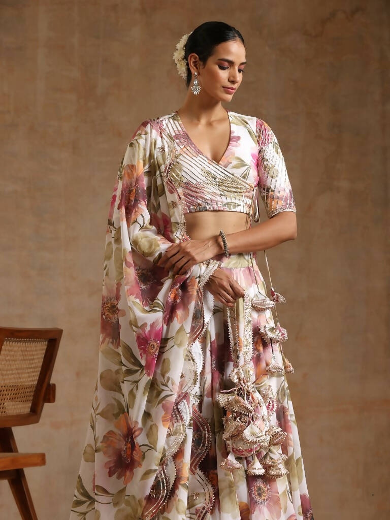 Pomcha Jaipur White Gul Sufiyana Lehenga Set - Distacart