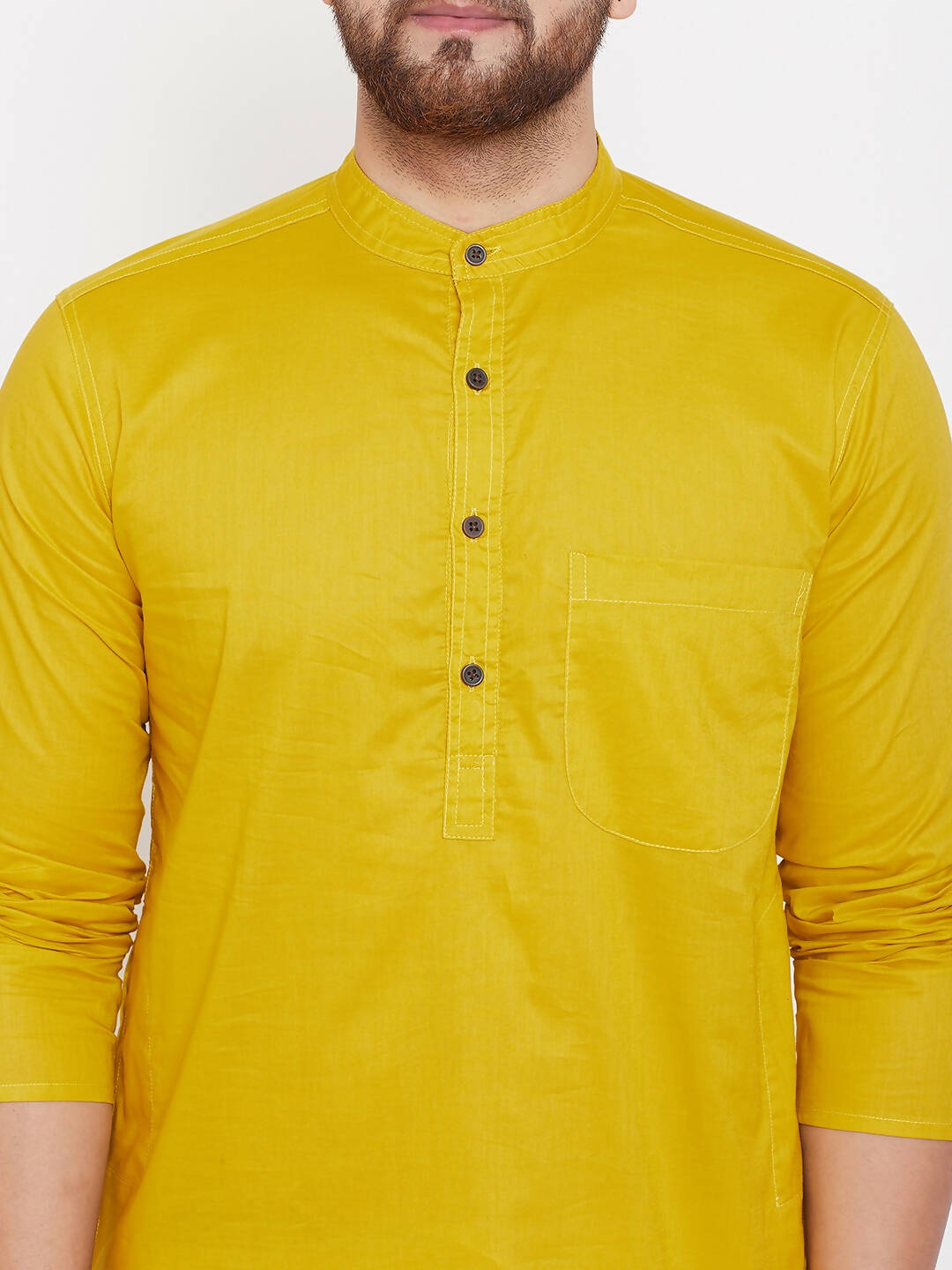 Even Apparels Pure Cotton Yellow Men's Kurta With Band Collar - Distacart