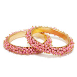 Thumbnail for Mominos Fashion Joharkamal Gold-Plated Baby Pink Beads Work Bangles - Distacart